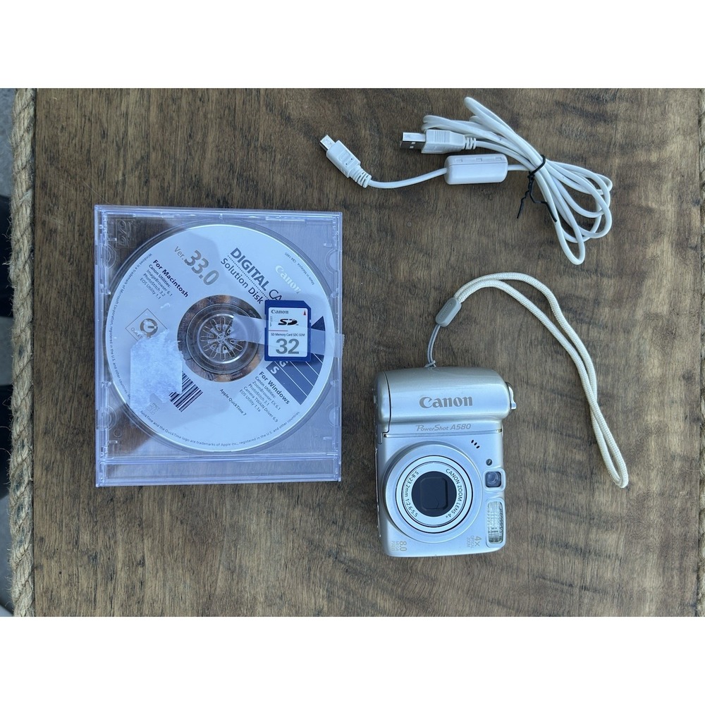 Canon PowerShot A580 8MP CCD Digital Camera 4x Zoom SD Card Bag Tested Works
